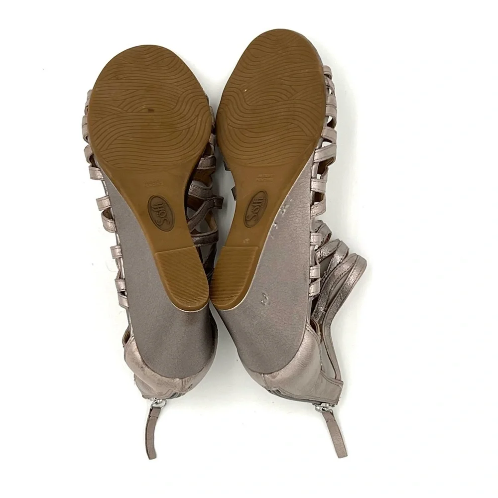 Sofft Francesca Gladiator Wedge Sandals Metallic Pewter Strappy Comfort 8.5 Zip